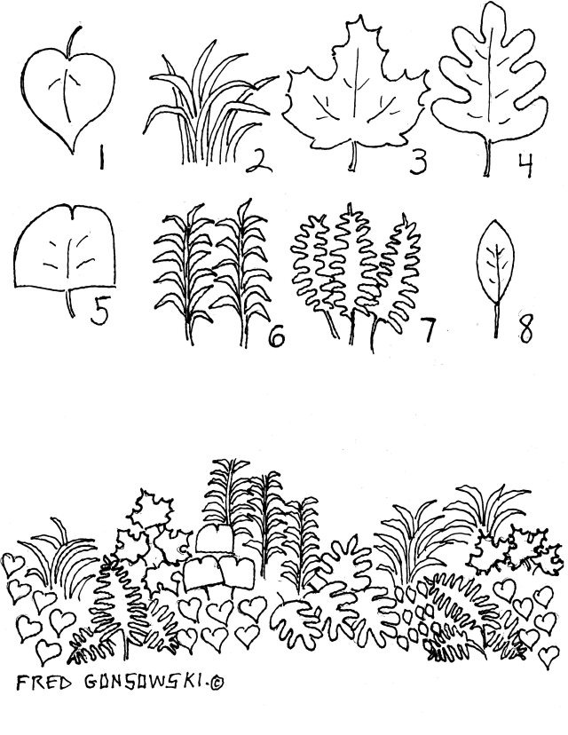 Perennial garden design is all about shapes of leaves.