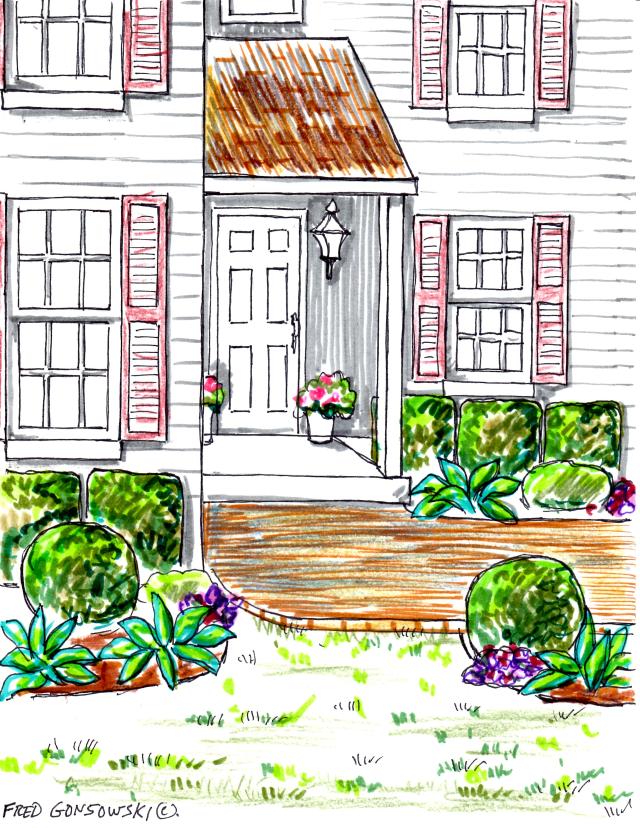 Planting foundation plants on both sides of your front sidewalk leading from your front door to your driveway