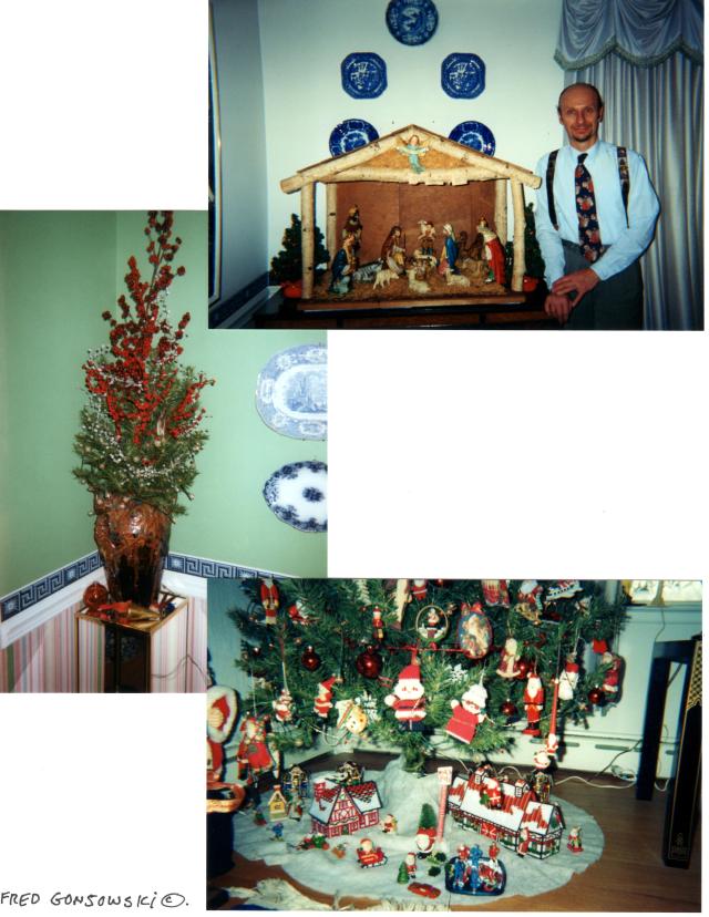 The manger that I set up in the dining room was bought by parents for $9.95 at Montgomery Wards in the 1960'.  My father made the box from birch that he cut by hand at his parent's farm.  