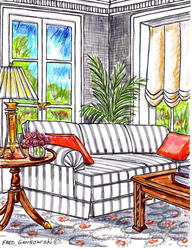 The color Gray, one of the most popular interior decorating trends of the moment, you see it on everything from paint, fabric, carpeting and on painted wood furniture.