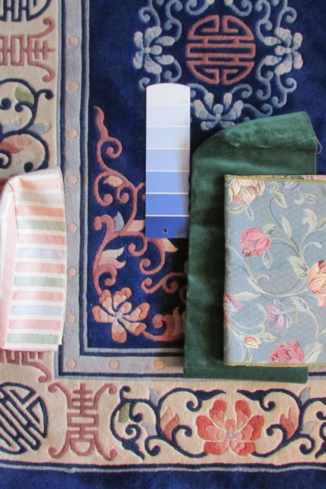 Tones of Blue pulled from the background color of a Patterned Rug