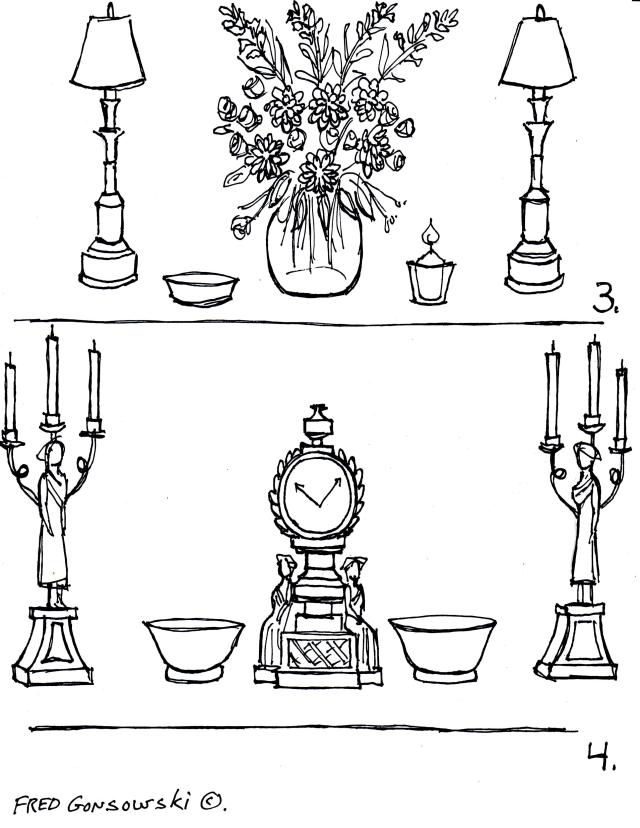 Making a tablescape with a tall and substantial center element with medium height and delicate sides pieces.
