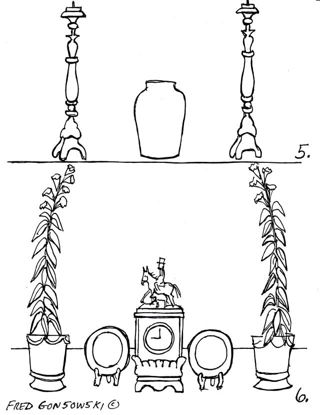Making a tablescape with high and thin side pieces and a low and thick center element.