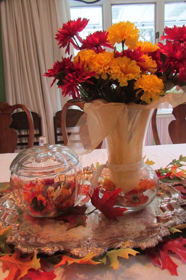 The asymmetric dining room table centerpiece.