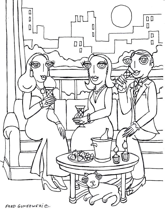 Drinks in the living room with a view of Central Park Lake